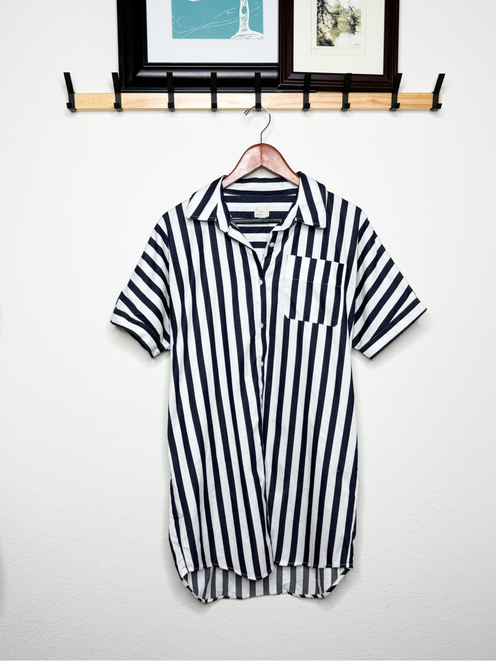 New Day Women’s Black & White Striped Shirt Dress Size S